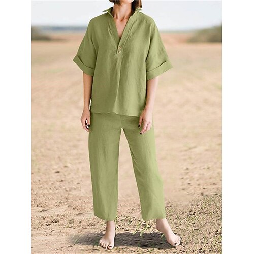 Per donna Plus Size loungewear Completi Colore puro Semplice Informale Comoda Interni Giornaliero Da mare Poliestere Traspirante Spacco a V Mezza manica Camicia Pantalone Estate Primavera Blu marino
Per donna Plus Size loungewear Completi Colore puro Semplice Informale Comoda Interni Giornaliero Da mare Poliestere Traspirante Spacco a V Mezza manica Camicia Pantalone Estate Primavera Blu marino