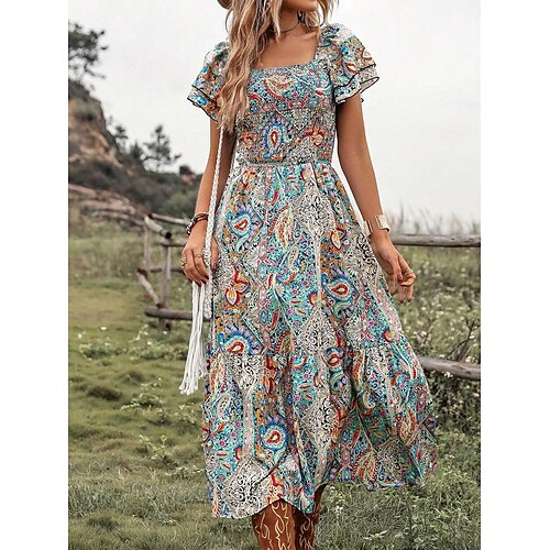 Dame Lang kjole Maxikjole Uformell kjole Sommerkjole Print kjole Blomstret Paisly Mote Moderne utendørs Daglig Ferie Rynket Drapering Kortermet Firkantet hals Kjole Normal Blå Sommer Vår S M L XL XXL
Dame Lang kjole Maxikjole Uformell kjole Sommerkjole Print kjole Blomstret Paisly Mote Moderne utendørs Daglig Ferie Rynket Drapering Kortermet Firkantet hals Kjole Normal Blå Sommer Vår S M L XL XXL