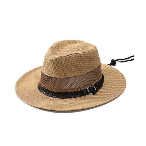

Men's Straw Hat Sun Hat Soaker Hat Safari Hat Gambler Hat White khaki Polyester Travel Beach Vacation Beach Plain Sunscreen