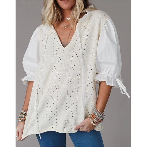 Women's Pullover Sweater Jumper Jumper Crochet Knit Tunic Patchwork Hole Solid Color V Neck Stylish Casual Daily Holiday Lantern Sleeve Fall White S M L
Women's Pullover Sweater Jumper Jumper Crochet Knit Tunic Patchwork Hole Solid Color V Neck Stylish Casual Daily Holiday Lantern Sleeve Fall White S M L