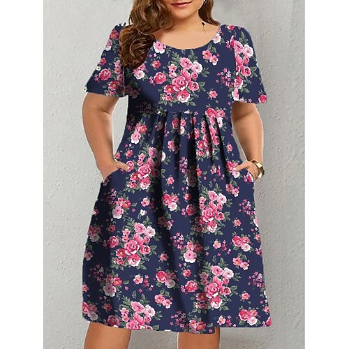 Dame Store størrelser Uformell kjole Kjole med A-linje Blomstret Midikjole Kortermet Rynket Lomme Crew-hals Mote utendørs Navyblå Sommer Vår L XL XXL 3XL 4XL
Dame Store størrelser Uformell kjole Kjole med A-linje Blomstret Midikjole Kortermet Rynket Lomme Crew-hals Mote utendørs Navyblå Sommer Vår L XL XXL 3XL 4XL