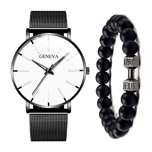 

GENEVA Quartz Watch for Men Stylish Steampunk Casual Analog Quartz Wristwatch with Bracelet Set Waterproof PU Leather Watch