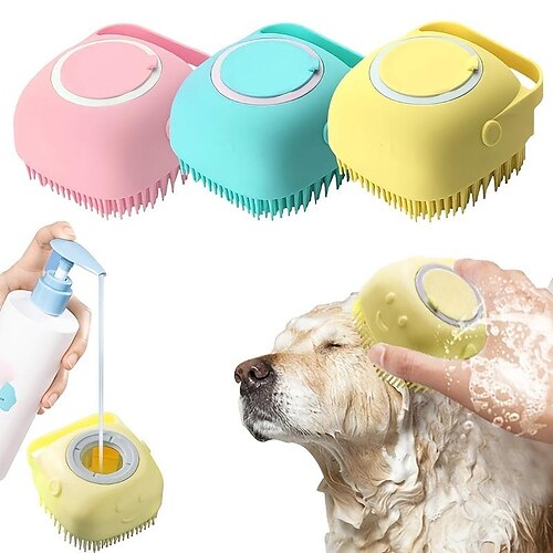 

Dog Bath Brush, Softness Silicone Pet Brush For Dog & Cat, Dog Hair Massage Bath Brush With Shower Gel Dispenser