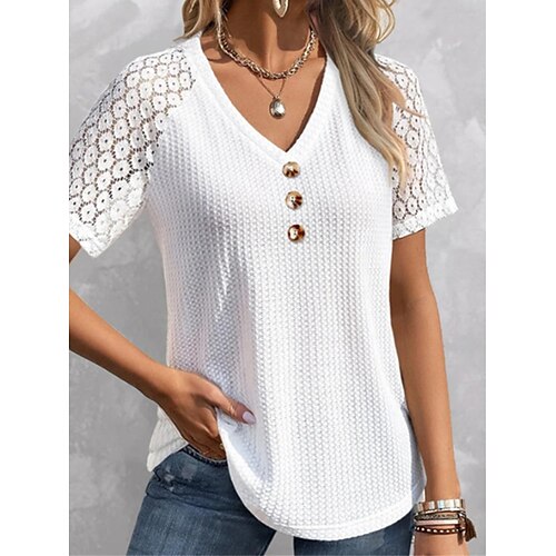 Pull Maille Femme Gauffré Tricoter Bouton Garniture en dentelle Couleur monochrome Col V mode Décontractées Extérieur du quotidien Manches courtes Eté Printemps Blanche S M L
Pull Maille Femme Gauffré Tricoter Bouton Garniture en dentelle Couleur monochrome Col V mode Décontractées Extérieur du quotidien Manches courtes Eté Printemps Blanche S M L
