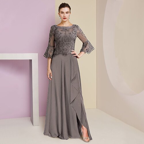 A-linje Kjole til brudens mor Formel Elegant V-hals Børsteslæb Blondelukning Strækchiffon 3/4-ærmer med Perlearbejde Applikeret broderi 2023
A-linje Kjole til brudens mor Formel Elegant V-hals Børsteslæb Blondelukning Strækchiffon 3/4-ærmer med Perlearbejde Applikeret broderi 2023