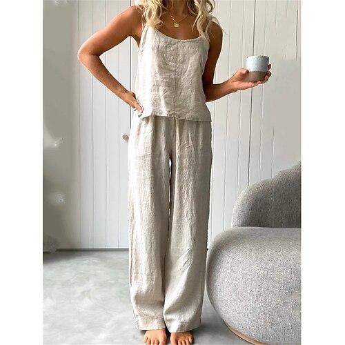 Per donna loungewear Completi Colore puro Di tendenza Semplice Informale Strada Giornaliero Appuntamento Cotone e lino Traspirante cinghie Senza maniche Senza maniche Pantalone Tasche Estate Primavera
Per donna loungewear Completi Colore puro Di tendenza Semplice Informale Strada Giornaliero Appuntamento Cotone e lino Traspirante cinghie Senza maniche Senza maniche Pantalone Tasche Estate Primavera