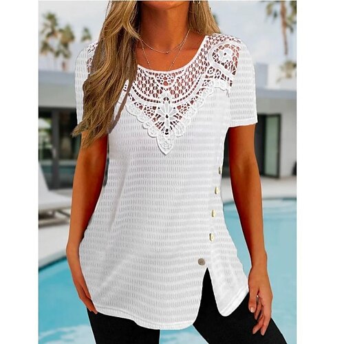Dame Skjorte Bluse Hvit عادي Blonde Kortermet Avslappet Grunnleggende Rund hals Normal S
Dame Skjorte Bluse Hvit عادي Blonde Kortermet Avslappet Grunnleggende Rund hals Normal S