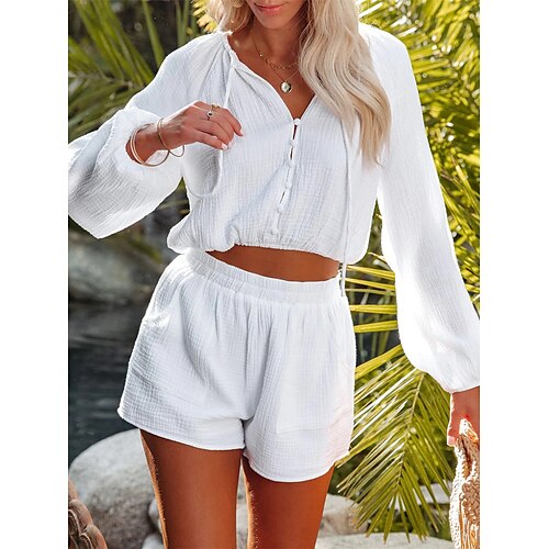 Dame Loungewear Sæt Ren farve Mode Enkel Afslappet Gade Daglig Stævnemøde Polyester Åndbart V-strop Langærmet Afgrøde top Shorts Lomme Sommer Forår Hvid Gul
Dame Loungewear Sæt Ren farve Mode Enkel Afslappet Gade Daglig Stævnemøde Polyester Åndbart V-strop Langærmet Afgrøde top Shorts Lomme Sommer Forår Hvid Gul