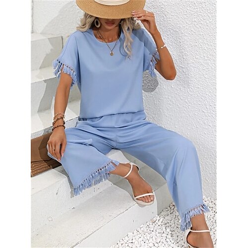 Per donna loungewear Completi Colore puro Di tendenza Semplice Informale Strada Appuntamento Aeroporto Poliestere Traspirante Girocollo Pantalone lungo maglietta Pantalone Tasche Estate Primavera
Per donna loungewear Completi Colore puro Di tendenza Semplice Informale Strada Appuntamento Aeroporto Poliestere Traspirante Girocollo Pantalone lungo maglietta Pantalone Tasche Estate Primavera