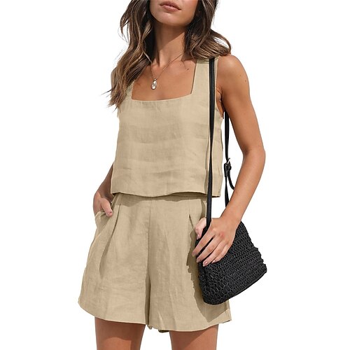 Per donna loungewear Completi Colore puro Semplice Informale Comoda Strada Giornaliero Appuntamento Cotone e lino Traspirante Squadrata Senza maniche Pantaloncini Tasche Estate Primavera Nero Bianco
Per donna loungewear Completi Colore puro Semplice Informale Comoda Strada Giornaliero Appuntamento Cotone e lino Traspirante Squadrata Senza maniche Pantaloncini Tasche Estate Primavera Nero Bianco