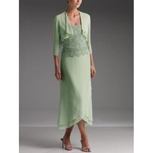 Todelt Kjole til brudens mor Bryllupsgæst Årgang Elegant Firkantet hals Assymetrisk Te-længde Chiffon Blondelukning 3/4-ærmer med Helfarve 2023
Todelt Kjole til brudens mor Bryllupsgæst Årgang Elegant Firkantet hals Assymetrisk Te-længde Chiffon Blondelukning 3/4-ærmer med Helfarve 2023