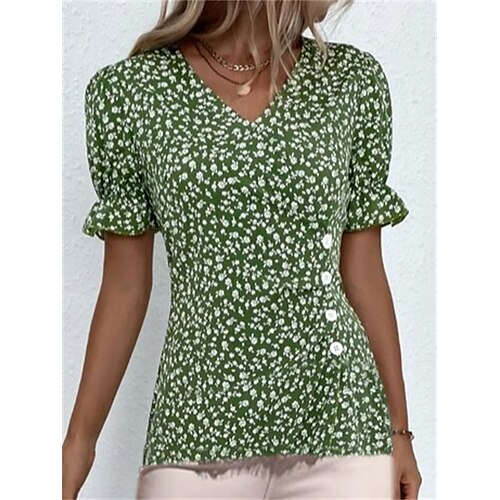 Dame Skjorte Bluse Sort Rød Blå Blomstret Trykt mønster Kortærmet Afslappet Ferie Basale V-hals Normal Blomster Tema S
Dame Skjorte Bluse Sort Rød Blå Blomstret Trykt mønster Kortærmet Afslappet Ferie Basale V-hals Normal Blomster Tema S