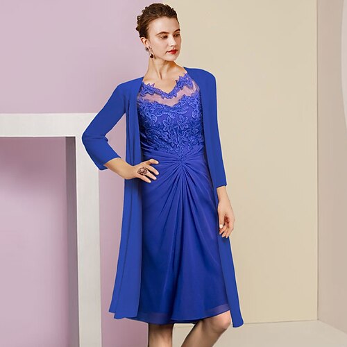 Todelt Linjeform Kjole til brudens mor Formell Bryllupsgjest Årgang Elegant V-hals Knelengde Chiffon Blonder Halvlange ermer Jakke kjoler med Appliqué 2023
Todelt Linjeform Kjole til brudens mor Formell Bryllupsgjest Årgang Elegant V-hals Knelengde Chiffon Blonder Halvlange ermer Jakke kjoler med Appliqué 2023