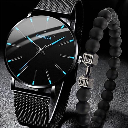 

GENEVA Quartz Watch for Men Stylish Steampunk Casual Analog Quartz Wristwatch with Bracelet Set Waterproof PU Leather Watch