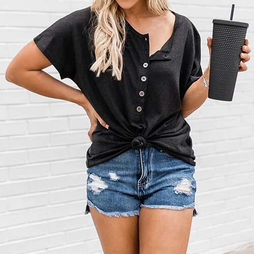 Dame T-shirt Sort Hvid Blå Vanlig Knap Kortærmet Daglig Weekend Basale Rund hals Normal S
Dame T-shirt Sort Hvid Blå Vanlig Knap Kortærmet Daglig Weekend Basale Rund hals Normal S