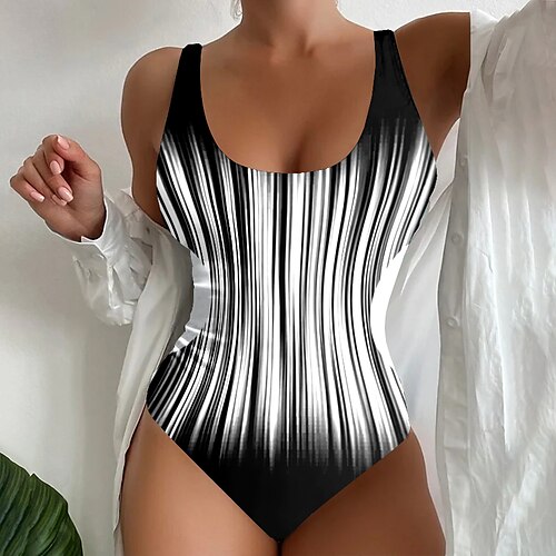 Dame Badetøj Et stykke Normal badedragt Printer Stribet Sort Bodysuit Badedragter Sport Strand Tøj Efterår
Dame Badetøj Et stykke Normal badedragt Printer Stribet Sort Bodysuit Badedragter Sport Strand Tøj Efterår