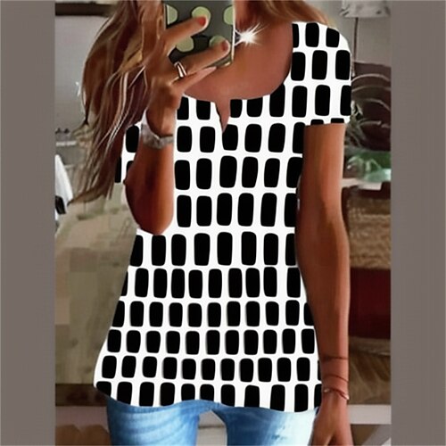 Mujer Camiseta Negro Blanco Azul Piscina Geométrico A Rayas Estampado Manga Corta Diario Fin de semana Básico Escote en Pico Regular Geométrico adj. Pintura S
Mujer Camiseta Negro Blanco Azul Piscina Geométrico A Rayas Estampado Manga Corta Diario Fin de semana Básico Escote en Pico Regular Geométrico adj. Pintura S