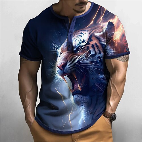 Herre Henly-skjorte Grafisk Dyr Tiger Henley Klær 3D-utskrift utendørs Daglig Kortermet Knapp ned Trykt mønster Mote Designer Bekvem
Herre Henly-skjorte Grafisk Dyr Tiger Henley Klær 3D-utskrift utendørs Daglig Kortermet Knapp ned Trykt mønster Mote Designer Bekvem