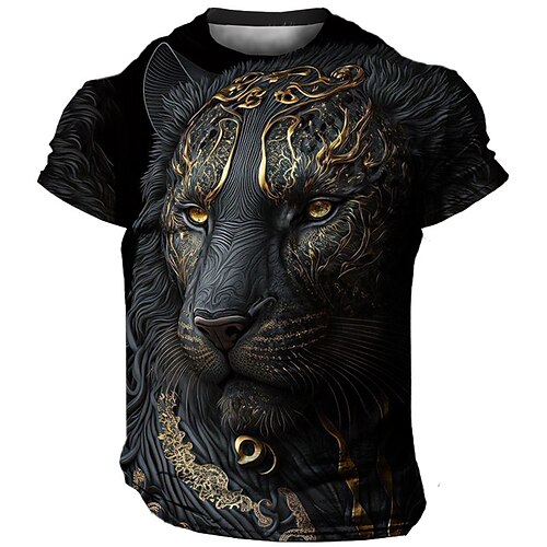 

Lion Black And White Mens 3D Shirt Casual | Summer Cotton | Tee Graphic Animal Tiger Crew Neck Clothing Apparel 3D Print Outdoor Daily Short Sleeve Fashion Designer Vintage Gray 3