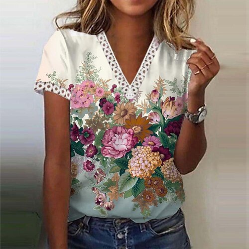 Damen T Shirt Weiß Hellgrün Purpur Blumen Spitzenbesatz Bedruckt Kurzarm Festtage Wochenende Basic V Ausschnitt Standard Blume Farbe S
Damen T Shirt Weiß Hellgrün Purpur Blumen Spitzenbesatz Bedruckt Kurzarm Festtage Wochenende Basic V Ausschnitt Standard Blume Farbe S