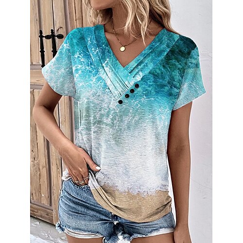 Mulheres Camiseta Azul Verde Gráfico Imprimir Manga Curta Diário Final de semana Básico Decote V Padrão Pintura S
Mulheres Camiseta Azul Verde Gráfico Imprimir Manga Curta Diário Final de semana Básico Decote V Padrão Pintura S
