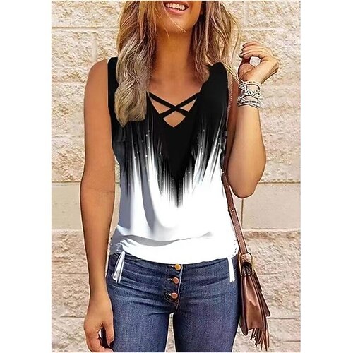 Mulheres Malha Íntima Preto Cores Gradiente Imprimir Sem Manga Casual Básico Decote V Padrão S
Mulheres Malha Íntima Preto Cores Gradiente Imprimir Sem Manga Casual Básico Decote V Padrão S