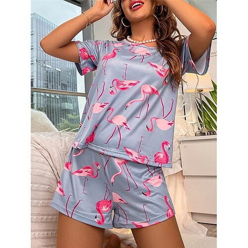 Dame Pyjamas Pyjamas top og bukser Sæt Flamingo Mode Afslappet Blødt Hjem Daglig Seng Polyester Åndbart Rund hals Kortærmet T-shirt Shorts Sommer Forår Lyseblå
Dame Pyjamas Pyjamas top og bukser Sæt Flamingo Mode Afslappet Blødt Hjem Daglig Seng Polyester Åndbart Rund hals Kortærmet T-shirt Shorts Sommer Forår Lyseblå