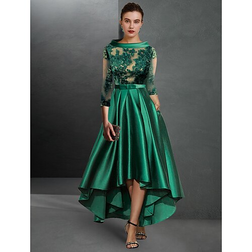 A-linje Cocktailkjoler Elegant Kjole Formel Assymetrisk 3/4-ærmer Høj halset Satin med Plissé Applikeret broderi 2023
A-linje Cocktailkjoler Elegant Kjole Formel Assymetrisk 3/4-ærmer Høj halset Satin med Plissé Applikeret broderi 2023