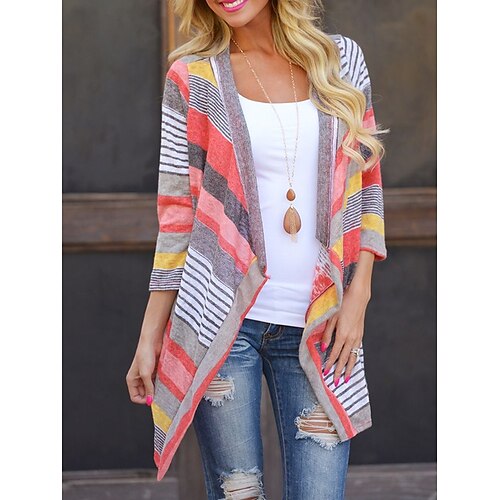 Women's Casual Jacket Outdoor Patchwork Stripes Comfortable Streetwear Regular Fit Outerwear 3/4 Length Sleeve Summer Red S
Women's Casual Jacket Outdoor Patchwork Stripes Comfortable Streetwear Regular Fit Outerwear 3/4 Length Sleeve Summer Red S