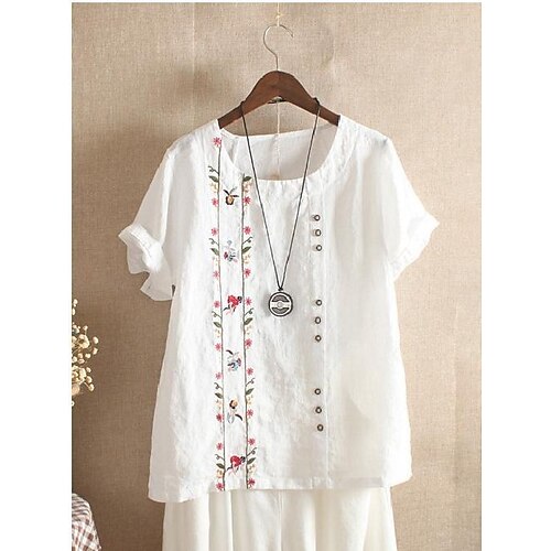 Chemise Chemisier Femme Blanche Jaune bleu marine Floral Brodée Manche Courte Casual Vacances basique Col Rond Normal Standard Fleur M
Chemise Chemisier Femme Blanche Jaune bleu marine Floral Brodée Manche Courte Casual Vacances basique Col Rond Normal Standard Fleur M