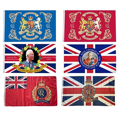 Charles III Union Jack Coronation 2023 Drapeau 0,9 x 1,5 m, couleurs vives, drapeaux en polyester durable avec 2 œillets en laiton pour décorations intérieures et extérieures britanniques.
Charles III Union Jack Coronation 2023 Drapeau 0,9 x 1,5 m, couleurs vives, drapeaux en polyester durable avec 2 œillets en laiton pour décorations intérieures et extérieures britanniques.