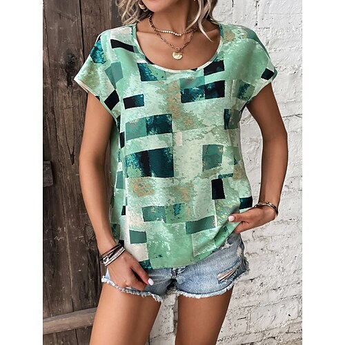 Women's T shirt Tee Red Blue Green Geometric Print Short Sleeve Daily Weekend Basic Round Neck Regular Geometric Painting S
Women's T shirt Tee Red Blue Green Geometric Print Short Sleeve Daily Weekend Basic Round Neck Regular Geometric Painting S