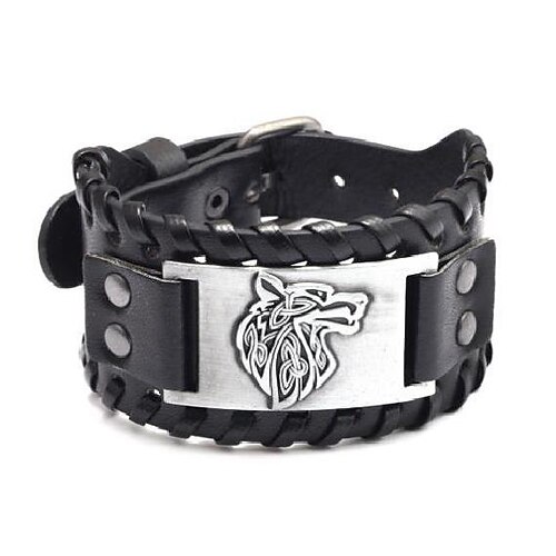 Viking Wide Bracelet Antique Silver Wolf Head Pattern Bangle Wristbands PU Cuff Retro Vintage Medieval for Men Women
Viking Wide Bracelet Antique Silver Wolf Head Pattern Bangle Wristbands PU Cuff Retro Vintage Medieval for Men Women