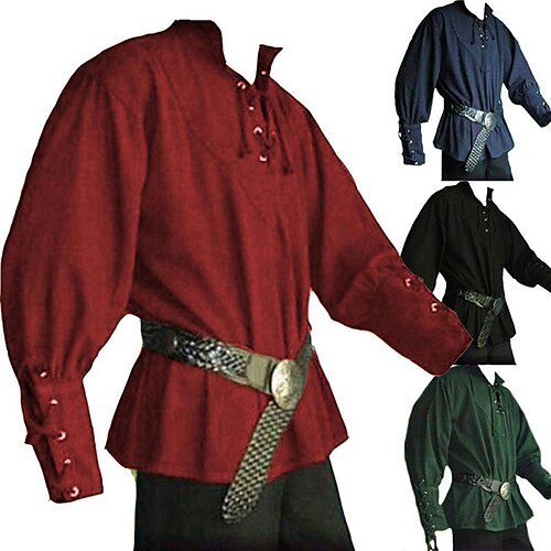 

Warrior Knight Ritter Celtic Knight Punk & Gothic Medieval Renaissance 17th Century Blouse / Shirt Cosplay Costume Men's Drawstring Costume Vintage Cosplay Performance Stage Renaissance Fair Long
