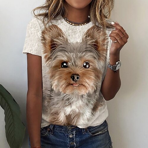 Women's T shirt Tee Khaki Dog Print Short Sleeve Daily Weekend Basic Round Neck Regular Painting S
Women's T shirt Tee Khaki Dog Print Short Sleeve Daily Weekend Basic Round Neck Regular Painting S