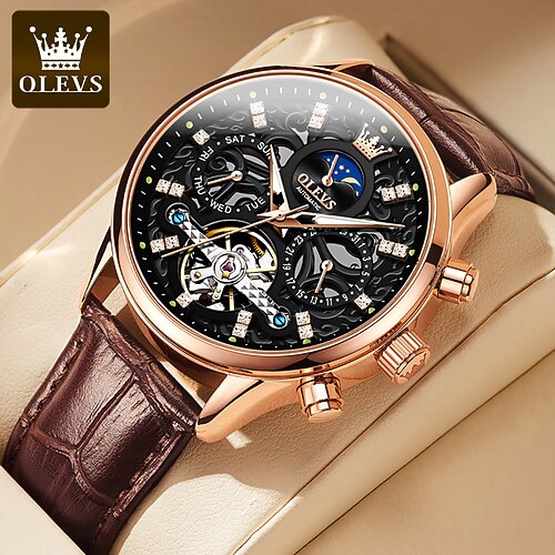 olevs hommes montre mécanique luxe grand cadran mode affaires montre-bracelet analogique automatique à remontage automatique phase de lune lumineux chrono calendrier étanche en cuir véritable hommes
olevs hommes montre mécanique luxe grand cadran mode affaires montre-bracelet analogique automatique à remontage automatique phase de lune lumineux chrono calendrier étanche en cuir véritable hommes