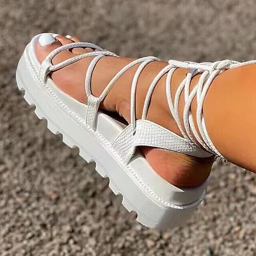 Mujer Sandalias Sandalias de plataforma Exterior Playa Tacón Plano Casual Minimalismo Cuero Sintético Cordones Color sólido Negro Blanco Morado
Mujer Sandalias Sandalias de plataforma Exterior Playa Tacón Plano Casual Minimalismo Cuero Sintético Cordones Color sólido Negro Blanco Morado