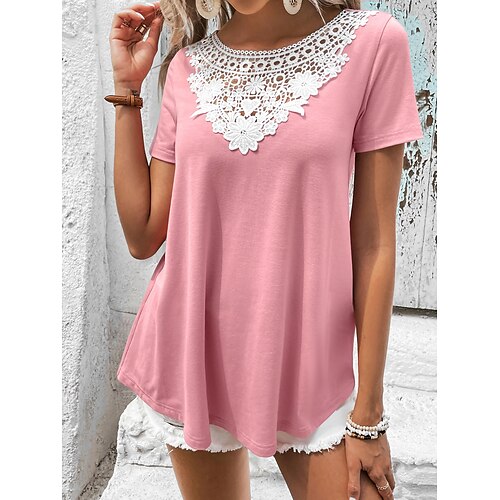 Damen T Shirt Rosa Grün Grau Glatt Spitze Kurzarm Täglich Wochenende Basic Rundhalsausschnitt Standard S
Damen T Shirt Rosa Grün Grau Glatt Spitze Kurzarm Täglich Wochenende Basic Rundhalsausschnitt Standard S