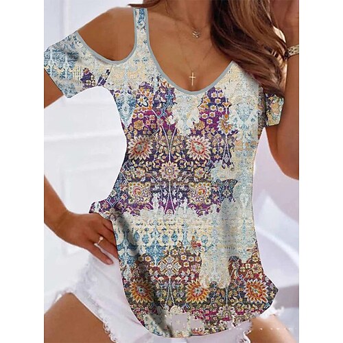 Mujer Camiseta Arco Iris Graphic Cortado Hombro frío Manga Corta Diario Fin de semana Básico Escote en Pico Regular Pintura S
Mujer Camiseta Arco Iris Graphic Cortado Hombro frío Manga Corta Diario Fin de semana Básico Escote en Pico Regular Pintura S