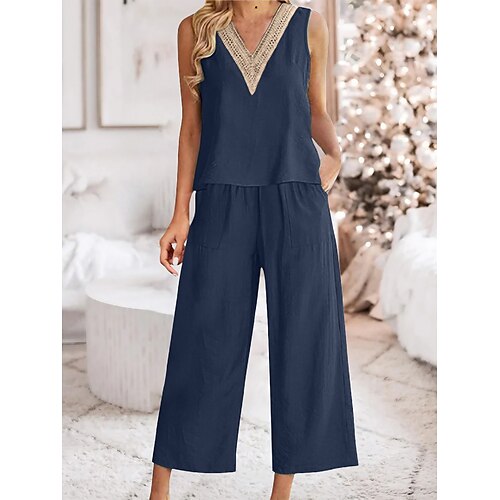 Vêtements d'intérieur Ensembles Intérieur du quotidien Vacances Sortie Femme Lin Respirable Débardeur Pantalon Grande Taille basique Décontractées Confort Col en V Sans Manches Pantalon long Poche
Vêtements d'intérieur Ensembles Intérieur du quotidien Vacances Sortie Femme Lin Respirable Débardeur Pantalon Grande Taille basique Décontractées Confort Col en V Sans Manches Pantalon long Poche