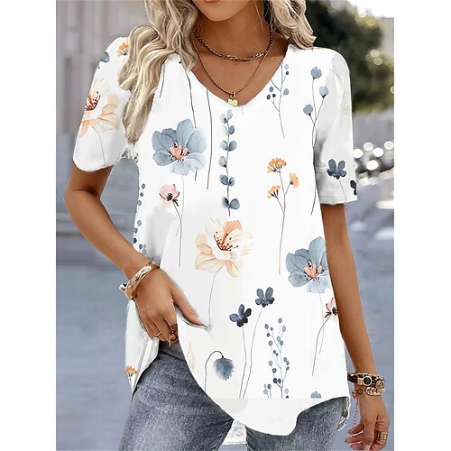Dame T-shirt Hvid Lysegrøn Lyserød Blomstret Trykt mønster Kortærmet Ferie Weekend Basale V-hals Regulær Blomster Tema Maleri
Dame T-shirt Hvid Lysegrøn Lyserød Blomstret Trykt mønster Kortærmet Ferie Weekend Basale V-hals Regulær Blomster Tema Maleri