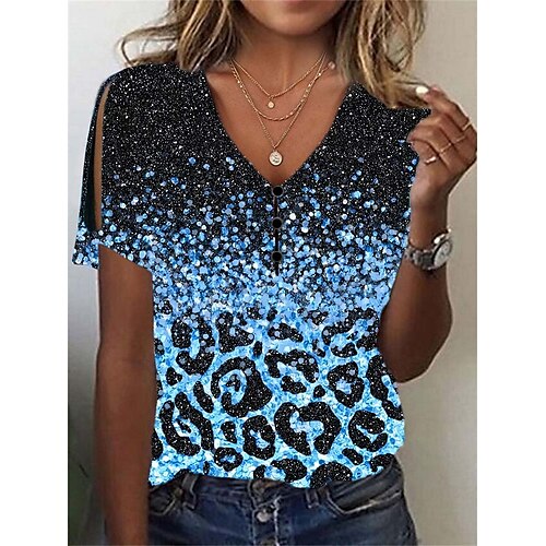 Mujer Camiseta Azul Piscina Morado Verde Trébol Leopardo Botón Cortado Manga Corta Diario Fin de semana Básico Escote en Pico Regular Pintura S
Mujer Camiseta Azul Piscina Morado Verde Trébol Leopardo Botón Cortado Manga Corta Diario Fin de semana Básico Escote en Pico Regular Pintura S