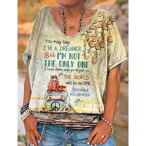 T shirt Tee Femme Jaune Bleu Violet Floral Lettre Imprimer Manche Courte Vacances Fin de semaine basique Col V Normal Standard Fleur Peinture S
T shirt Tee Femme Jaune Bleu Violet Floral Lettre Imprimer Manche Courte Vacances Fin de semaine basique Col V Normal Standard Fleur Peinture S