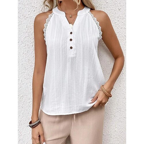 Mujer Camiseta sin mangas Blanco Plano Botón Ajuste de encaje Sin Mangas Casual Básico Escote en Pico Regular Algodón S
Mujer Camiseta sin mangas Blanco Plano Botón Ajuste de encaje Sin Mangas Casual Básico Escote en Pico Regular Algodón S