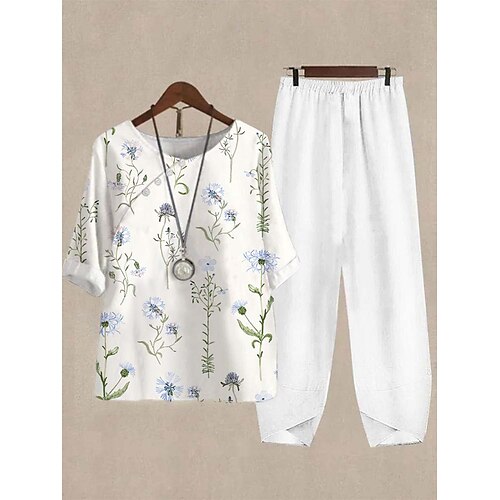 Mulheres Camisa Social Conjuntos de calças Calças Roupa de rua Branco Verde Claro Casual Feriado Floral Imprimir Gola Redonda S M L XL 2XL
Mulheres Camisa Social Conjuntos de calças Calças Roupa de rua Branco Verde Claro Casual Feriado Floral Imprimir Gola Redonda S M L XL 2XL