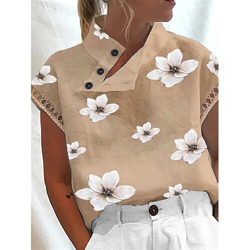 Chemise Chemisier Femme Bleu Kaki Floral Bouton Imprimer Manche Courte Casual Vacances basique Col Mao Normal Lin Standard Fleur S
Chemise Chemisier Femme Bleu Kaki Floral Bouton Imprimer Manche Courte Casual Vacances basique Col Mao Normal Lin Standard Fleur S