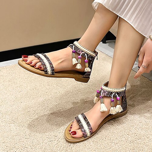 Femme Sandales Bohème Sandales plates Extérieur Plage Eté Gland Talon Plat Rétro Vintage Décontractées Toile Fermeture Rouge Bleu Kaki
Femme Sandales Bohème Sandales plates Extérieur Plage Eté Gland Talon Plat Rétro Vintage Décontractées Toile Fermeture Rouge Bleu Kaki
