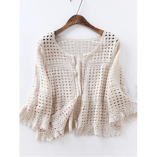 Gilet Cardigan Maille Femme Crocheté Tricoter Garniture en dentelle Troué Couleur unie Col Ras du Cou mode Décontractées du quotidien Sortie Manches 3/4 Eté Printemps Noir Blanche Taille unique
Gilet Cardigan Maille Femme Crocheté Tricoter Garniture en dentelle Troué Couleur unie Col Ras du Cou mode Décontractées du quotidien Sortie Manches 3/4 Eté Printemps Noir Blanche Taille unique