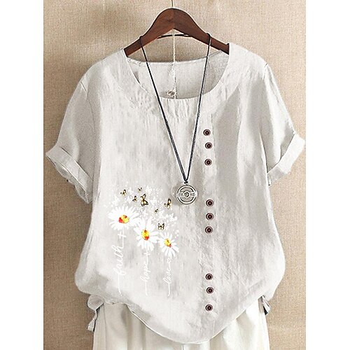 Mulheres Camisa Social Blusa Branco Amarelo Rosa Margarida Imprimir Manga Curta Casual Feriado Básico Decote Redondo Padrão Linho Tema Flores S
Mulheres Camisa Social Blusa Branco Amarelo Rosa Margarida Imprimir Manga Curta Casual Feriado Básico Decote Redondo Padrão Linho Tema Flores S