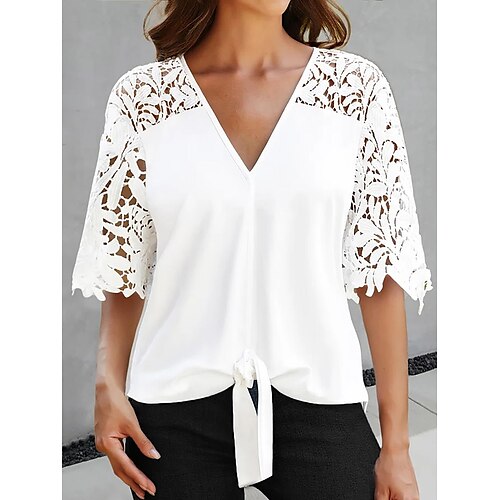 Mujer Camisa Blusa Blanco Plano Acordonado Encaje Media Manga Casual Básico Escote en Pico Regular S
Mujer Camisa Blusa Blanco Plano Acordonado Encaje Media Manga Casual Básico Escote en Pico Regular S